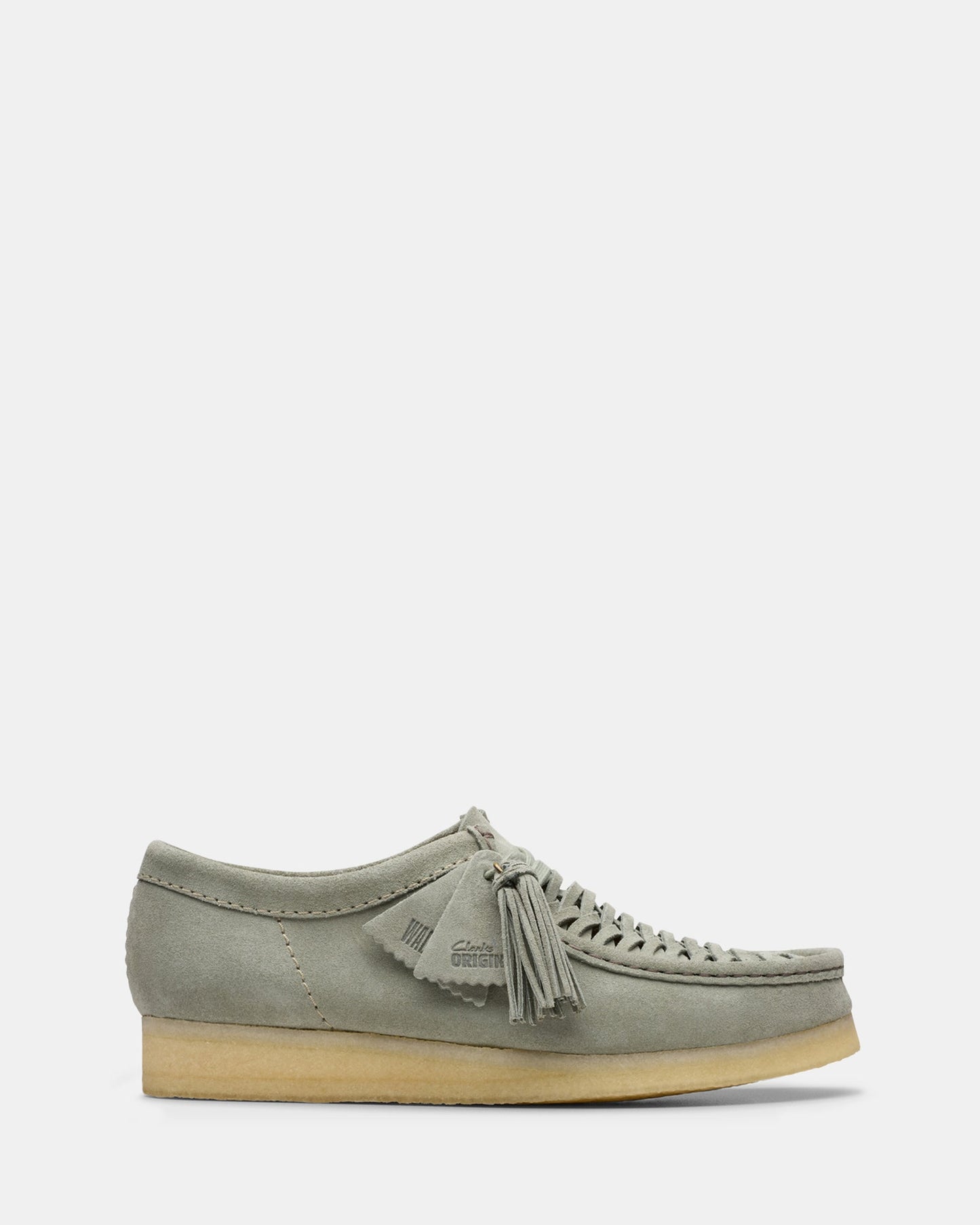 Image of Flats. Productname: Wallabee Weave (m) Sage Suede in Sage Suede colour by brand - Clarks Originals