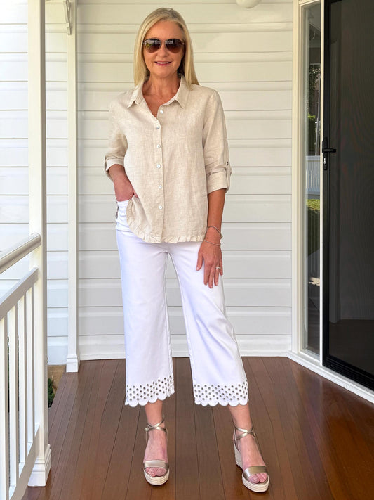 Gordon Smith Scallop Hem Pant (White/Natural)