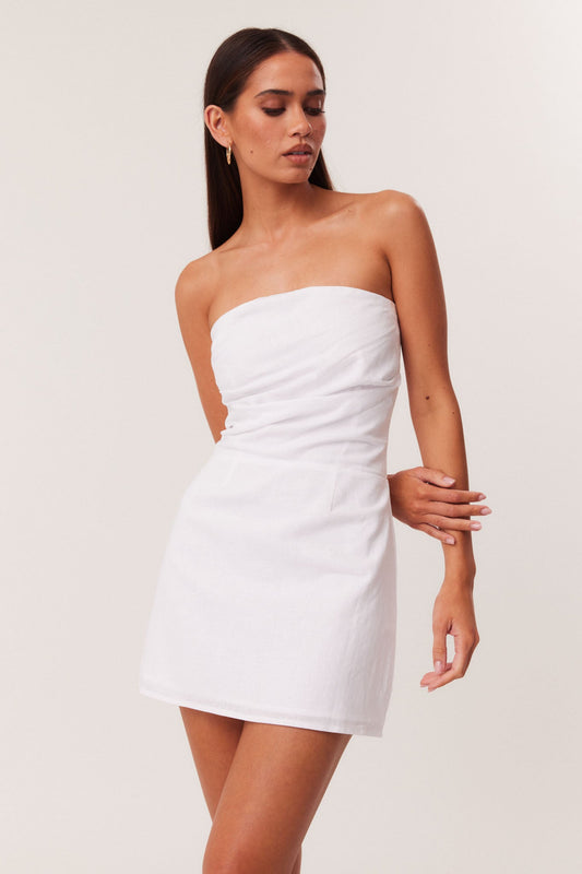 SNDYS ROMI LINEN MINI DRESS (White)
