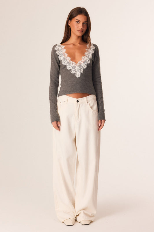SNDYS DANIE LACE KNIT TOP (Charcoal)