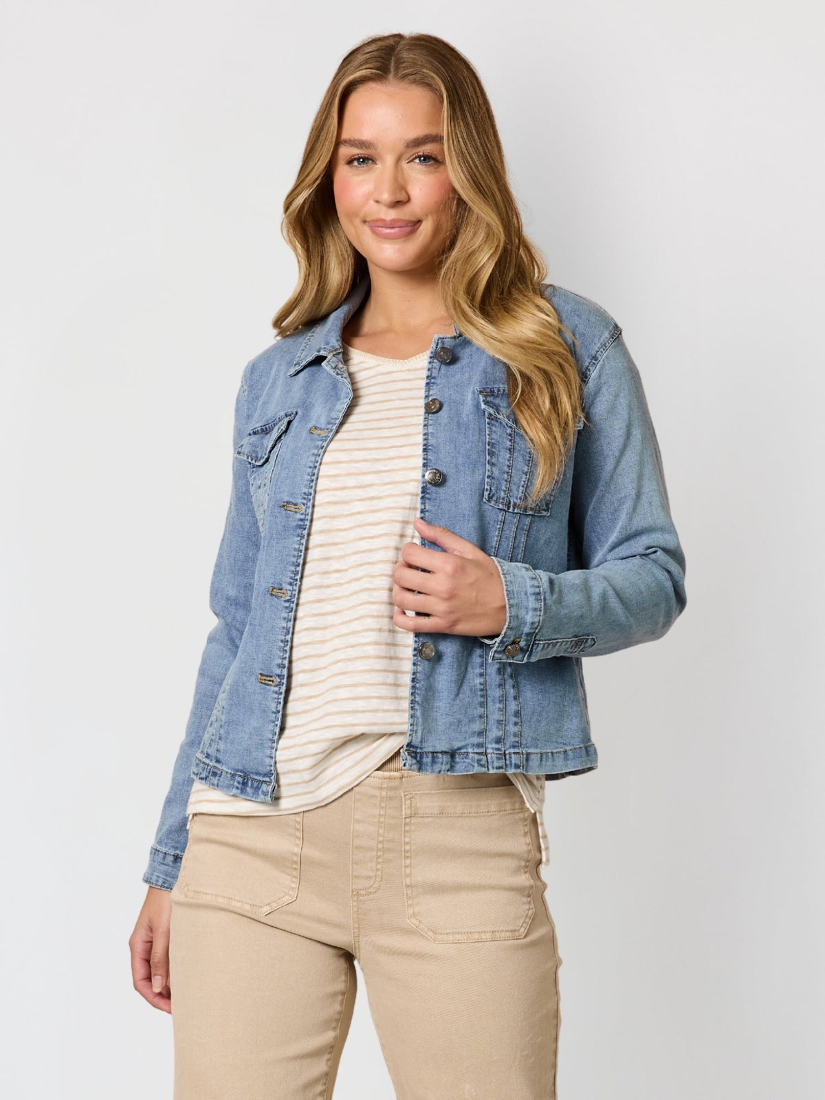 Image of Coats & Jackets. Product name - Retro Denim Jacket Washed Denim in Washed Denim colour by brand - Threadz