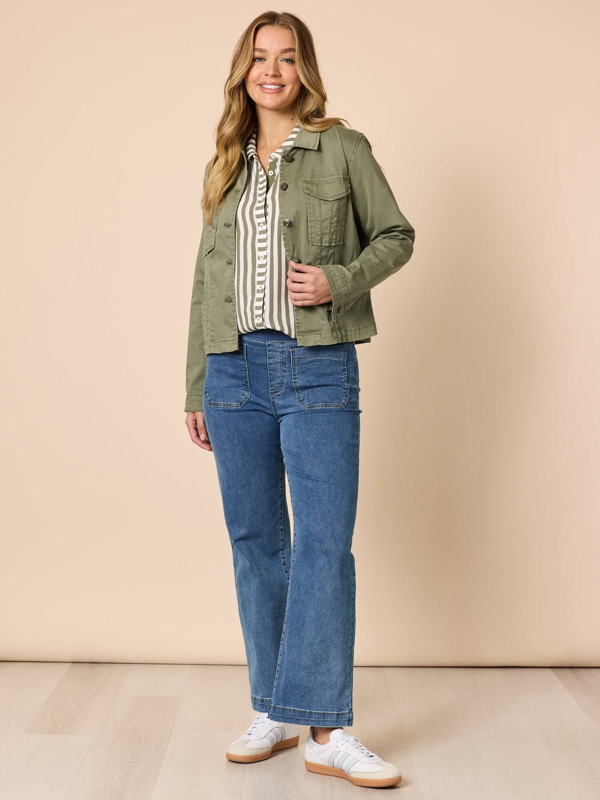 Threadz Amour Stripe Shirt (Khaki/White)