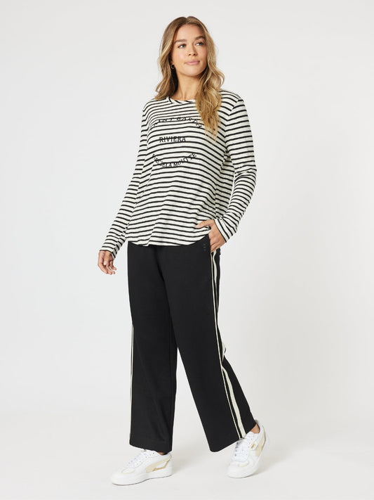 Threadz Riviera Long Sleeve Stripe Print Tee (Black/White)