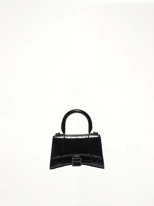 BALENCIAGA Hourglass XS Croco Embossed Bag (Black)