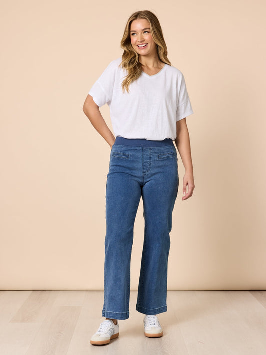 Threadz Maddy Pull on Wide Leg Jean (Denim)