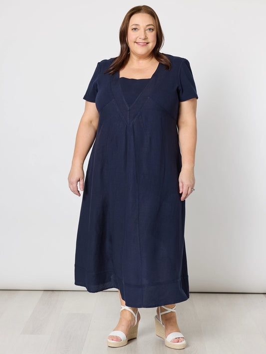 Gordon Smith Le Marais Linen Midi Dress (Navy)