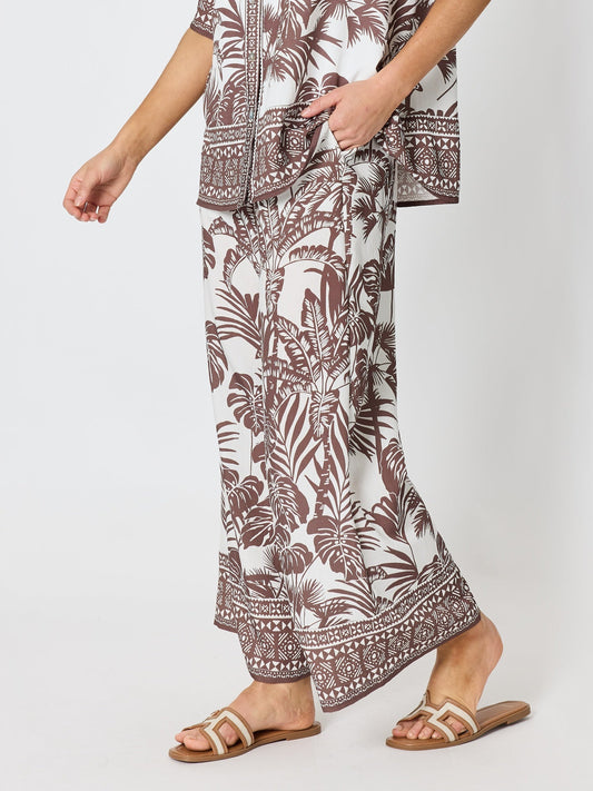 Hammock & Vine Palm Cove Print Wide Leg Pant (Espresso White)