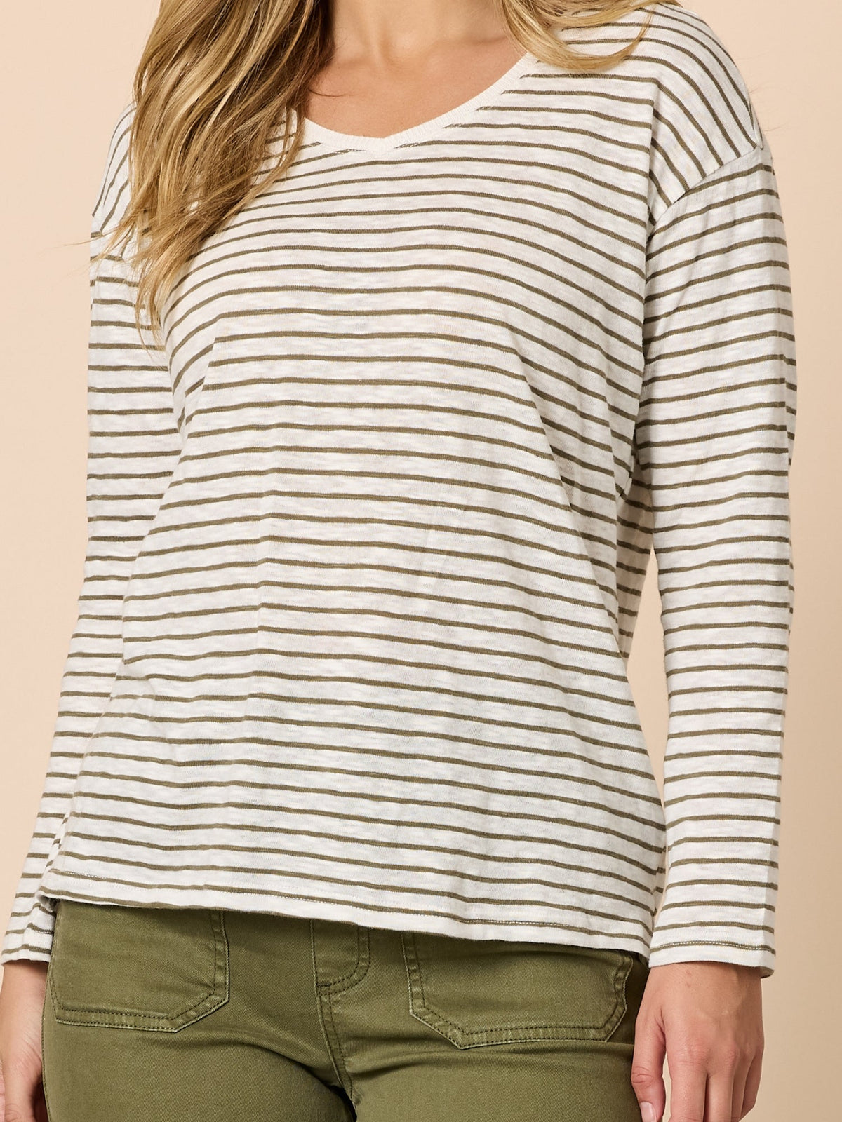Threadz City Stripe Long Sleeve Tee (Khaki Ivory)
