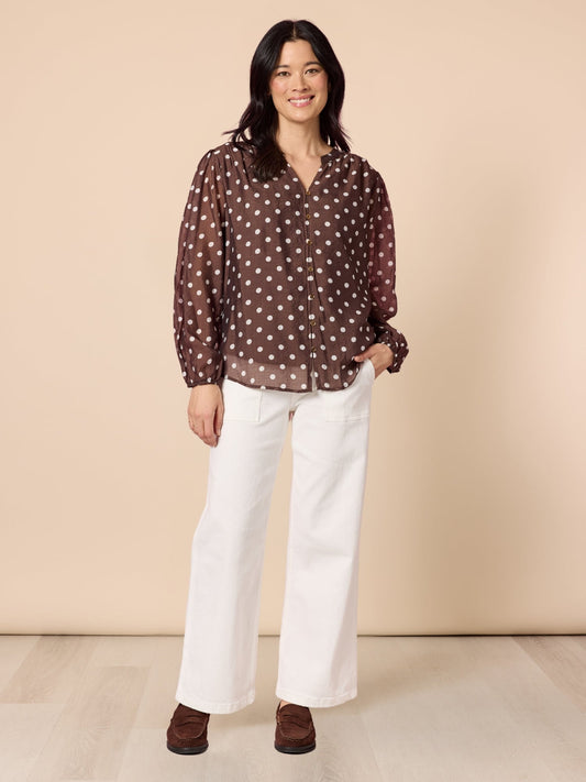 Gordon Smith Aurora Spot Print Sheer Top (Coffee White)