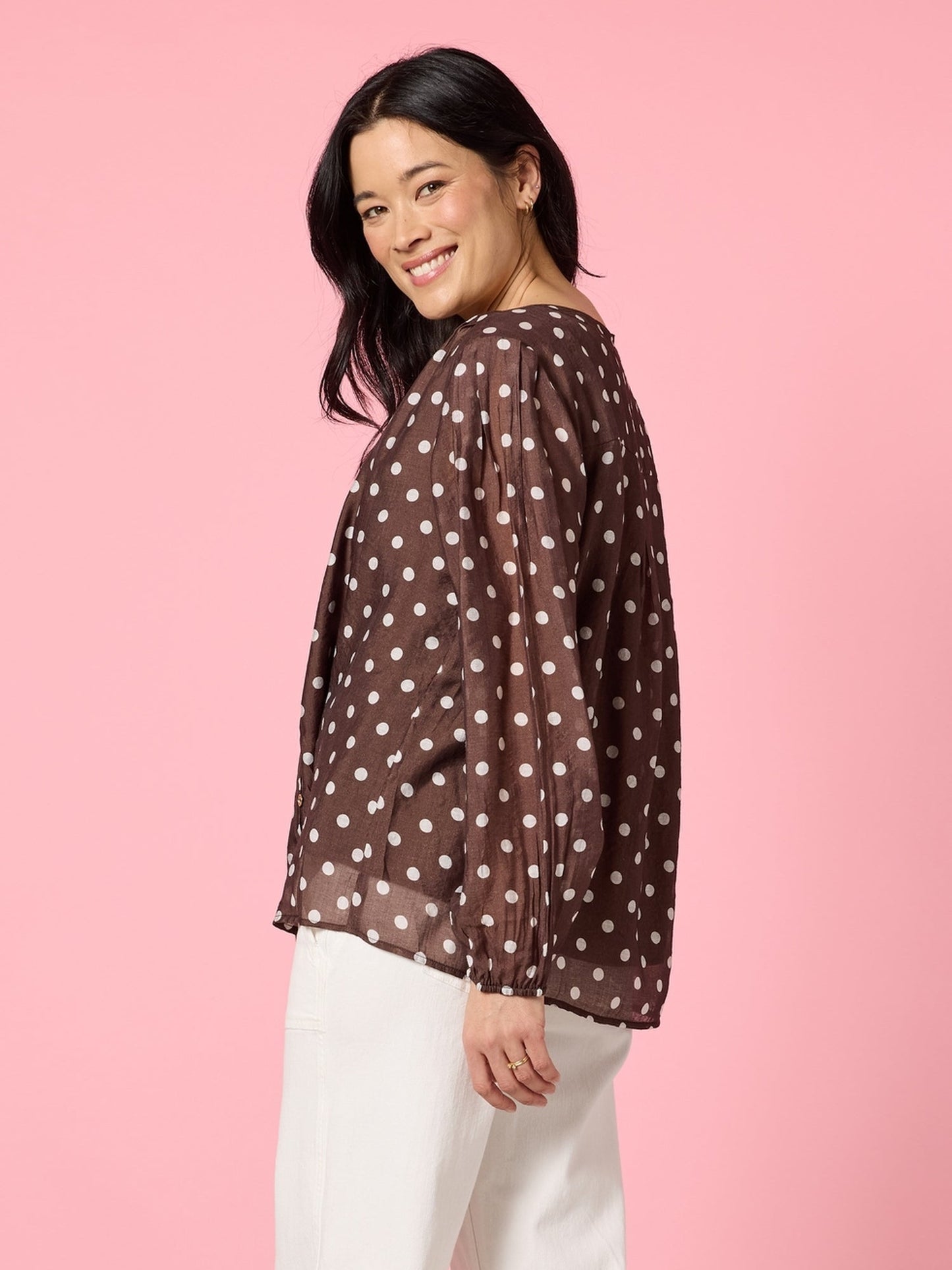 Gordon Smith Aurora Spot Print Sheer Top (Coffee White)