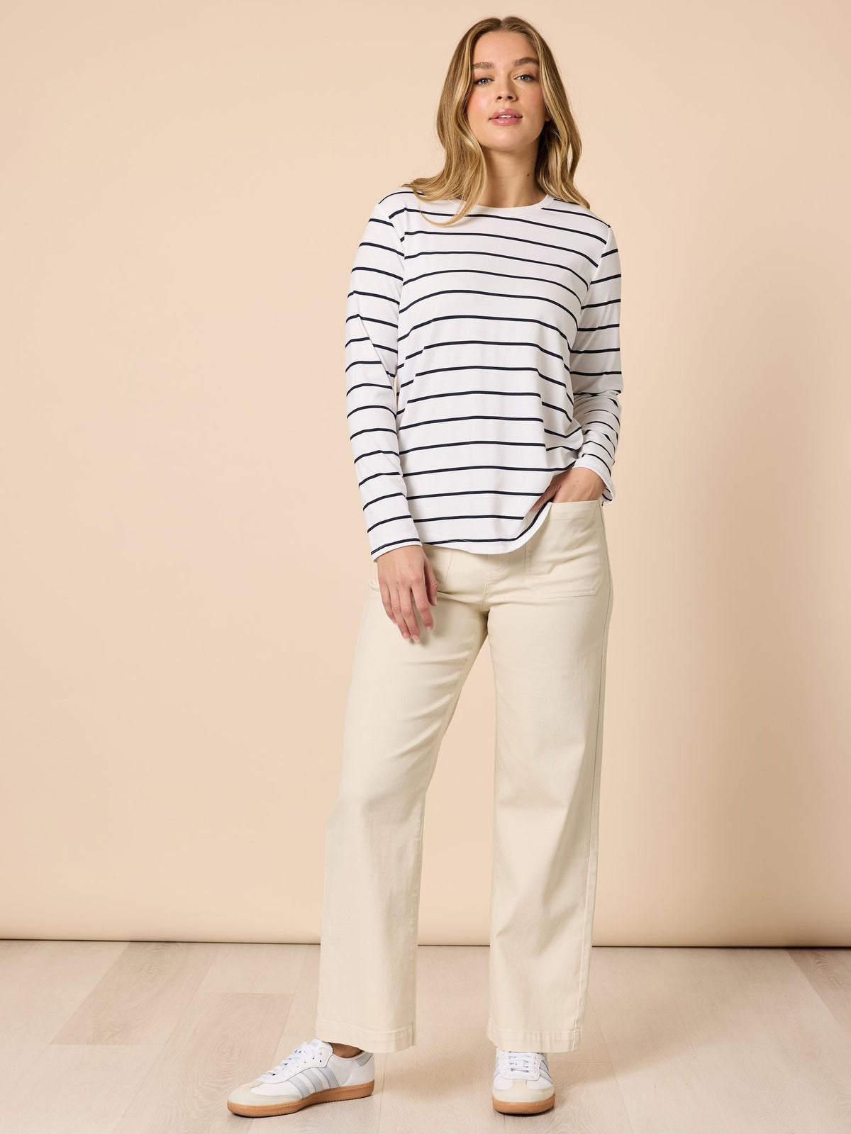 Threadz Nicolette Stripe Tee (White/Navy)