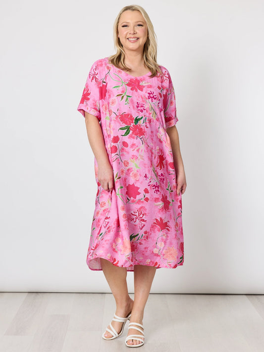 Clarity Summer Gala Floral Print Dress (Hot Pink)