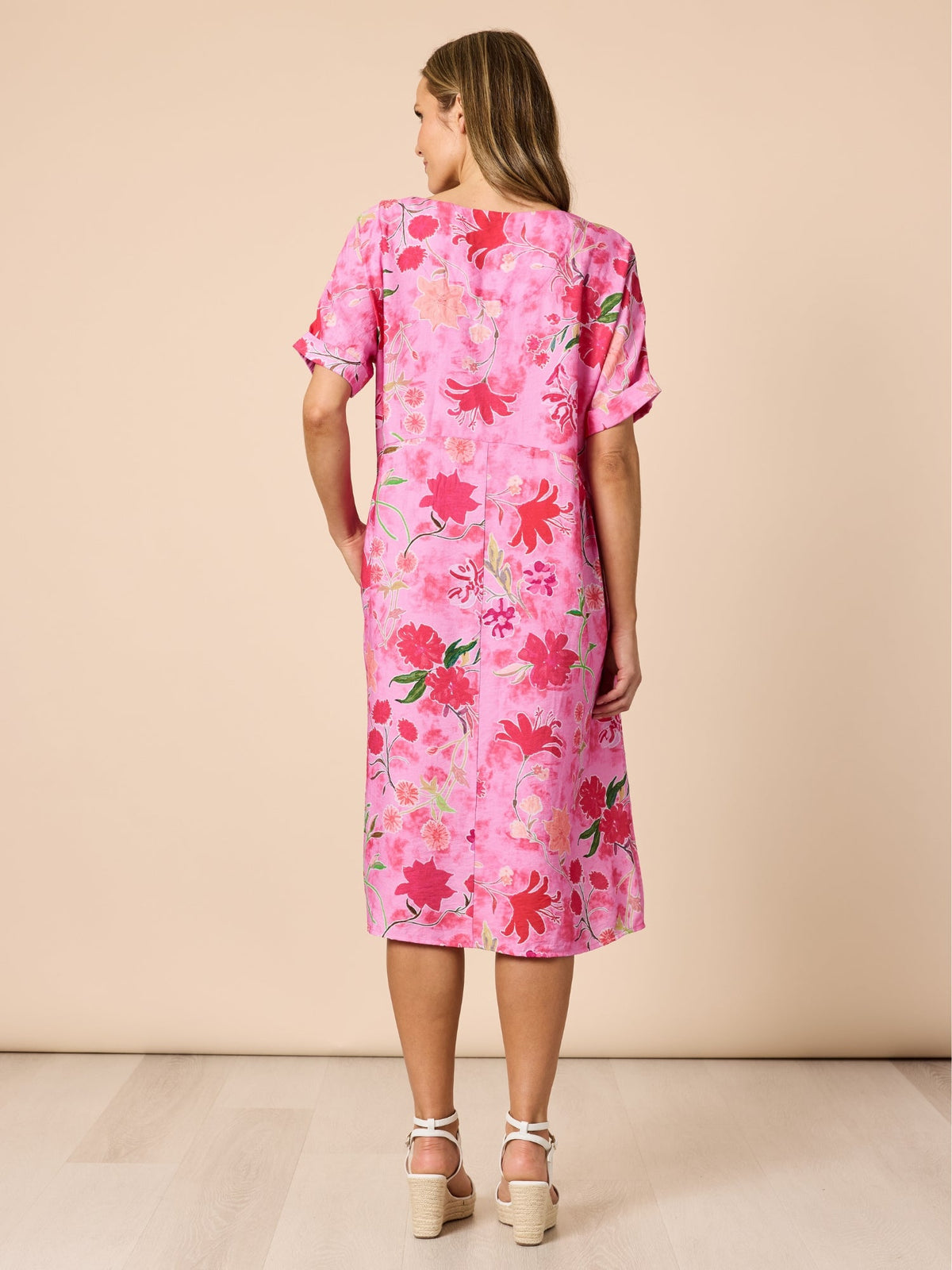 Clarity Summer Gala Floral Print Dress (Hot Pink)