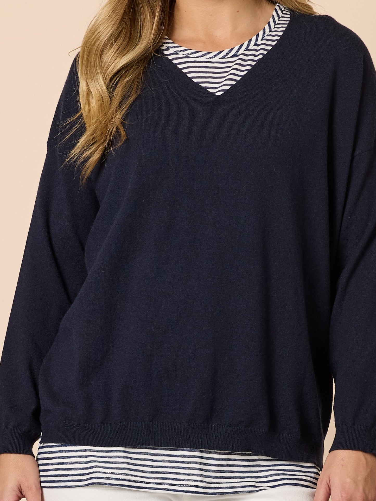 Threadz Double Take 2 in 1 Top (Navy/White)