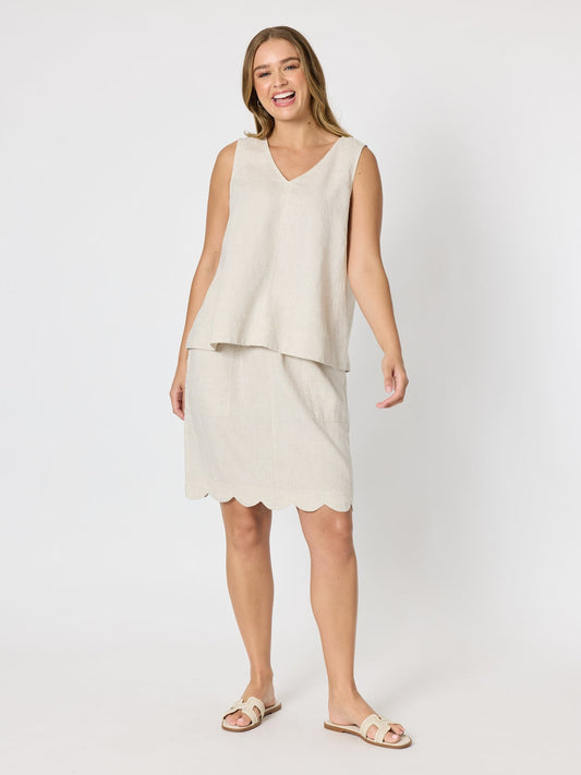 Gordon Smith Shelley Scallop Hem Linen Skirt (Natural)