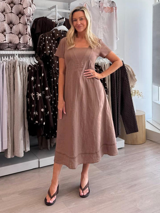 Gordon Smith Le Marais Linen Midi Dress (Mocha)