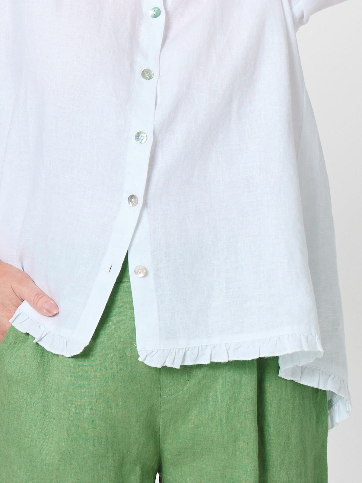Gordon Smith Milly Ruffle Hem Linen Shirt (White)