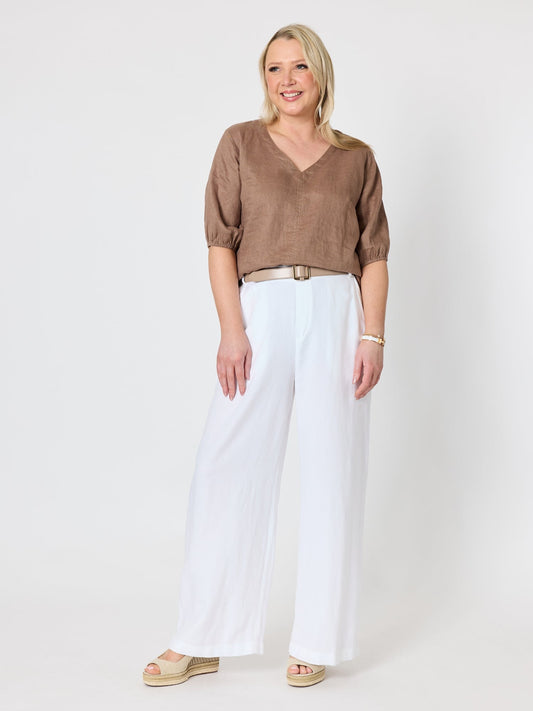 Gordon Smith Anna V-neck Linen Top (Mocha)
