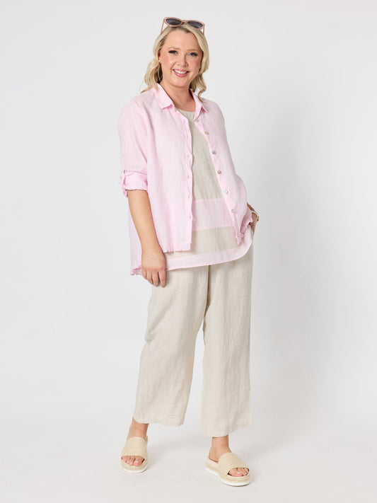 Gordon Smith Chloe Contrast Linen Top (Natural Pale Pink)