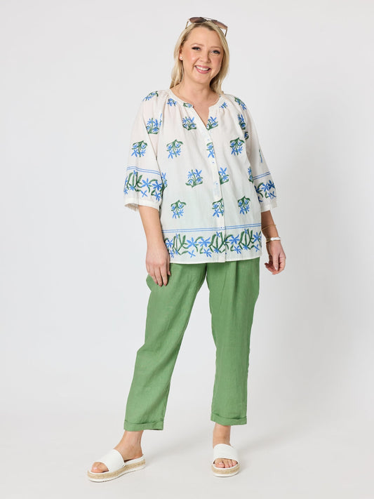 Gordon Smith Florida Floral Embroidered Top (White Multi)