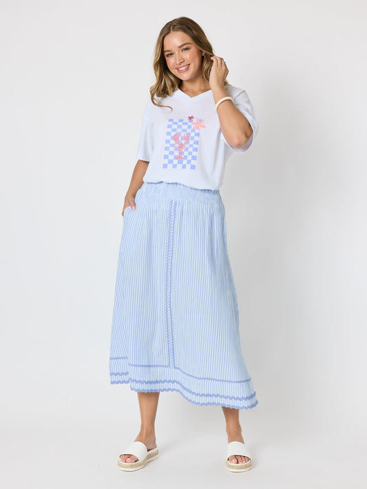 Threadz Surfside Stripe Print Skirt (Blue/White)