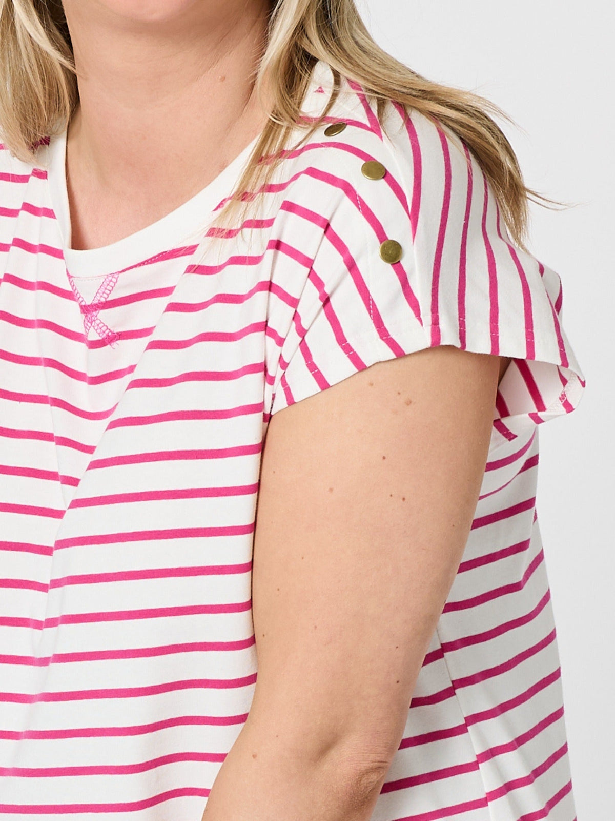 Gordon Smith Dockside Stripe Stud Tee (Raspberry White)