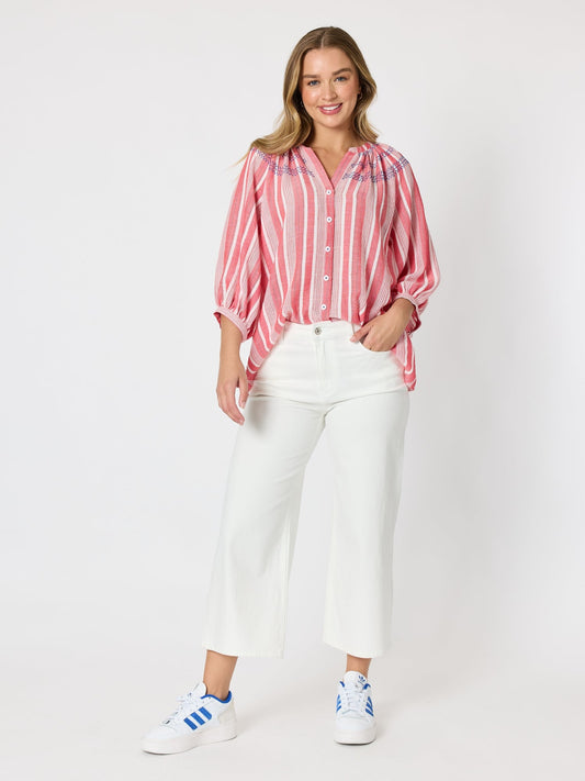 Threadz Seaport Embroidered Stripe Top (Red White)
