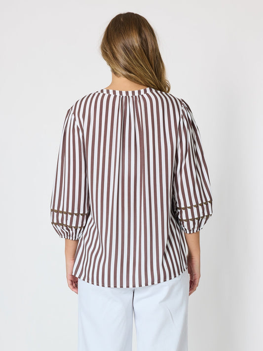 Threadz Montecito Stripe Print Top (Coffee White)