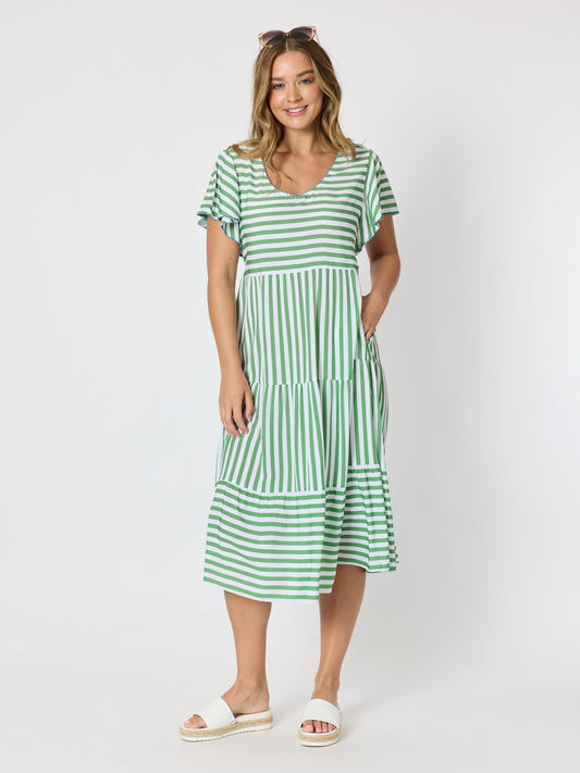 Threadz Kalahari Stripe Print Dress (Apple White)