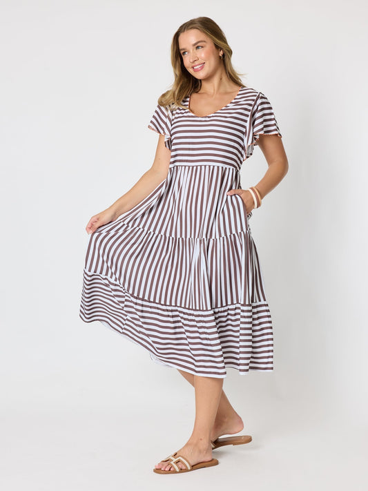 Threadz Kalahari Stripe Print Dress (Coffee White)