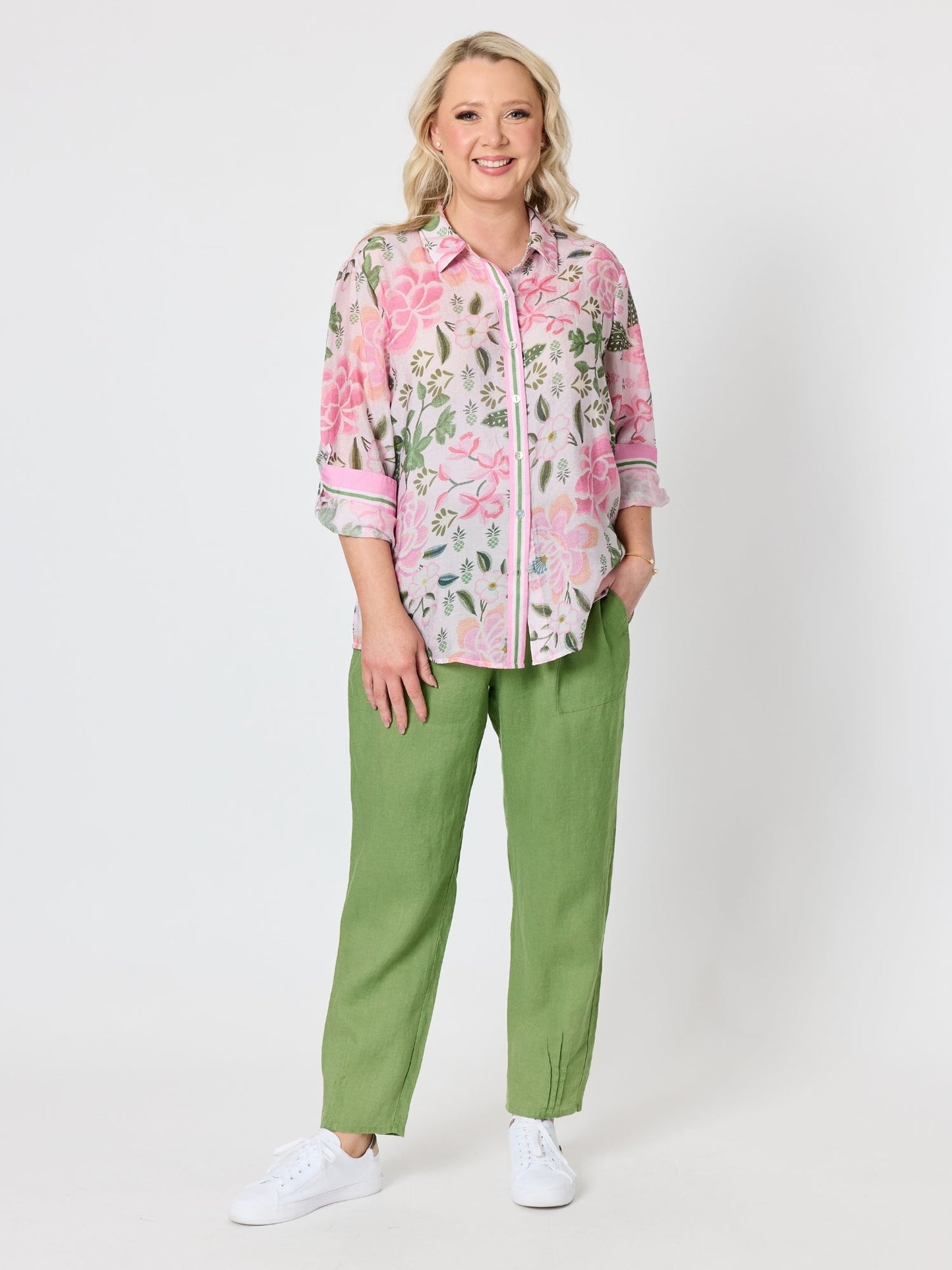 Gordon Smith Sarah Linen Pleat Hem Pant (Fern)