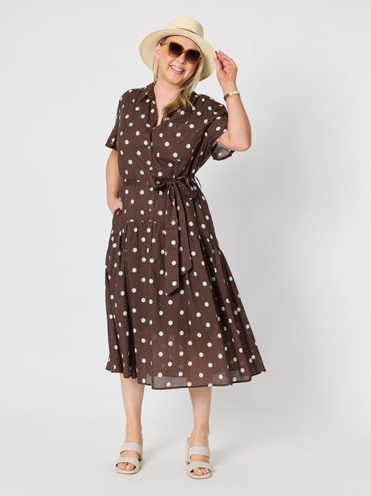 Gordon Smith Riviera Spot Print Shirt Dress (Coffee White)