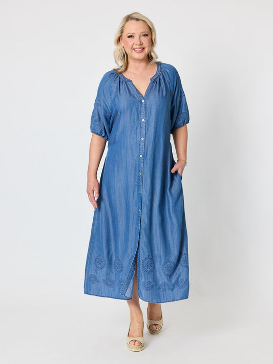 Gordon Smith Oasis Embroidered Dress (Denim)