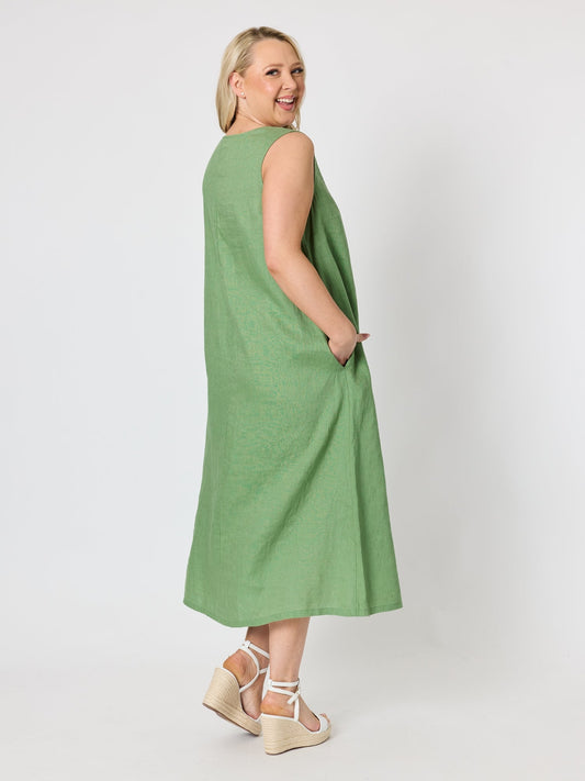 Gordon Smith Ava Linen V-neck Dress (Fern)