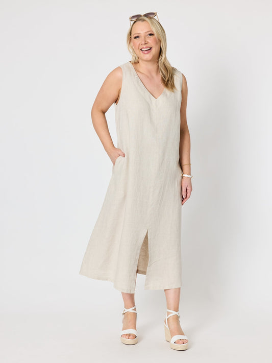 Gordon Smith Ava Linen V-neck Dress (Natural)