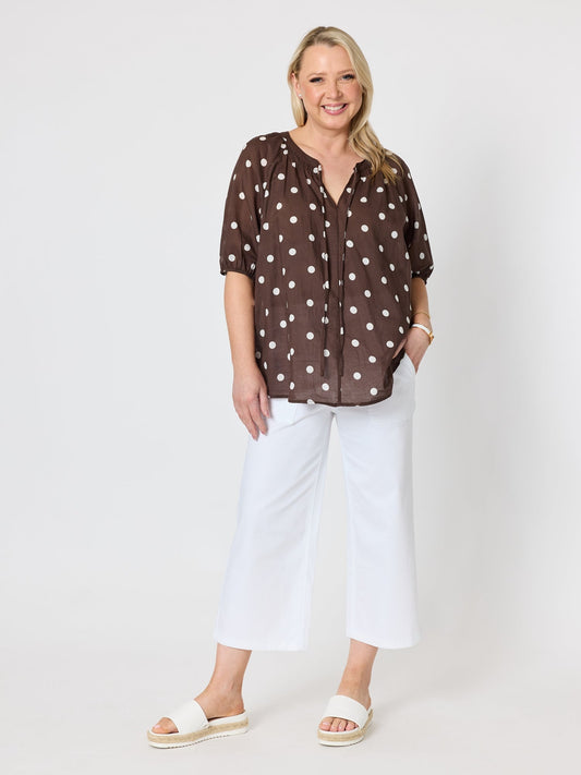 Gordon Smith Riviera Cotton Spot Top (Coffee White)
