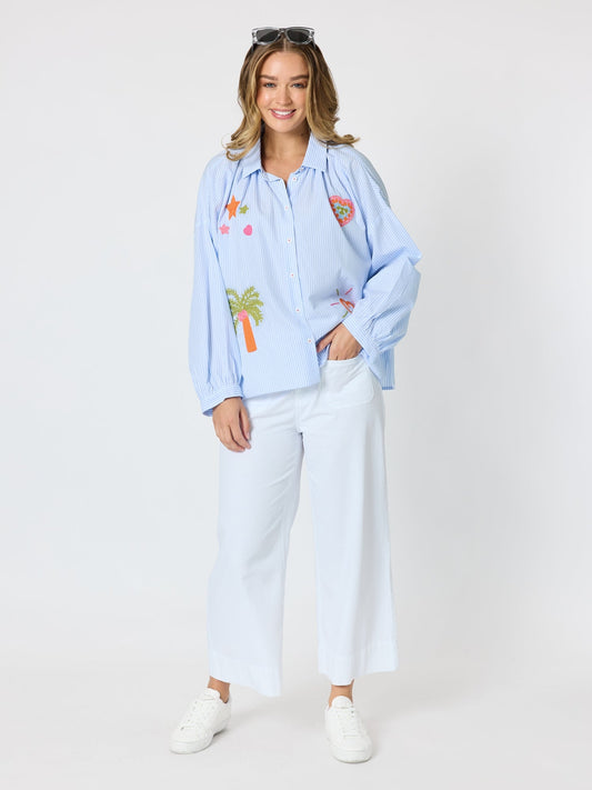 Threadz The Palms Embroidered Shirt (Blue/White)