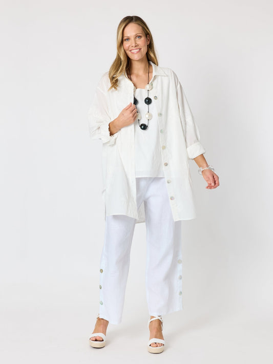 Threadz Lagoon Palm Floral Embroidered Shirt (Ivory)