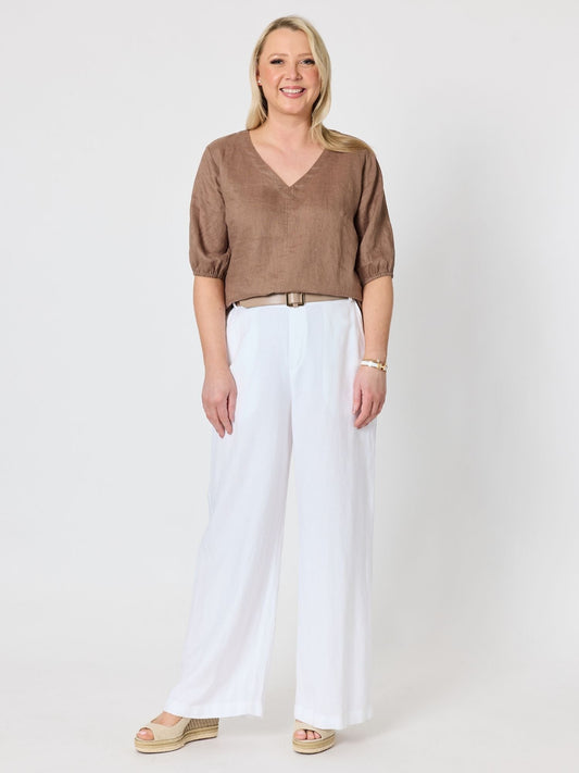 Gordon Smith Luella Wide Leg Linen Pant (White)