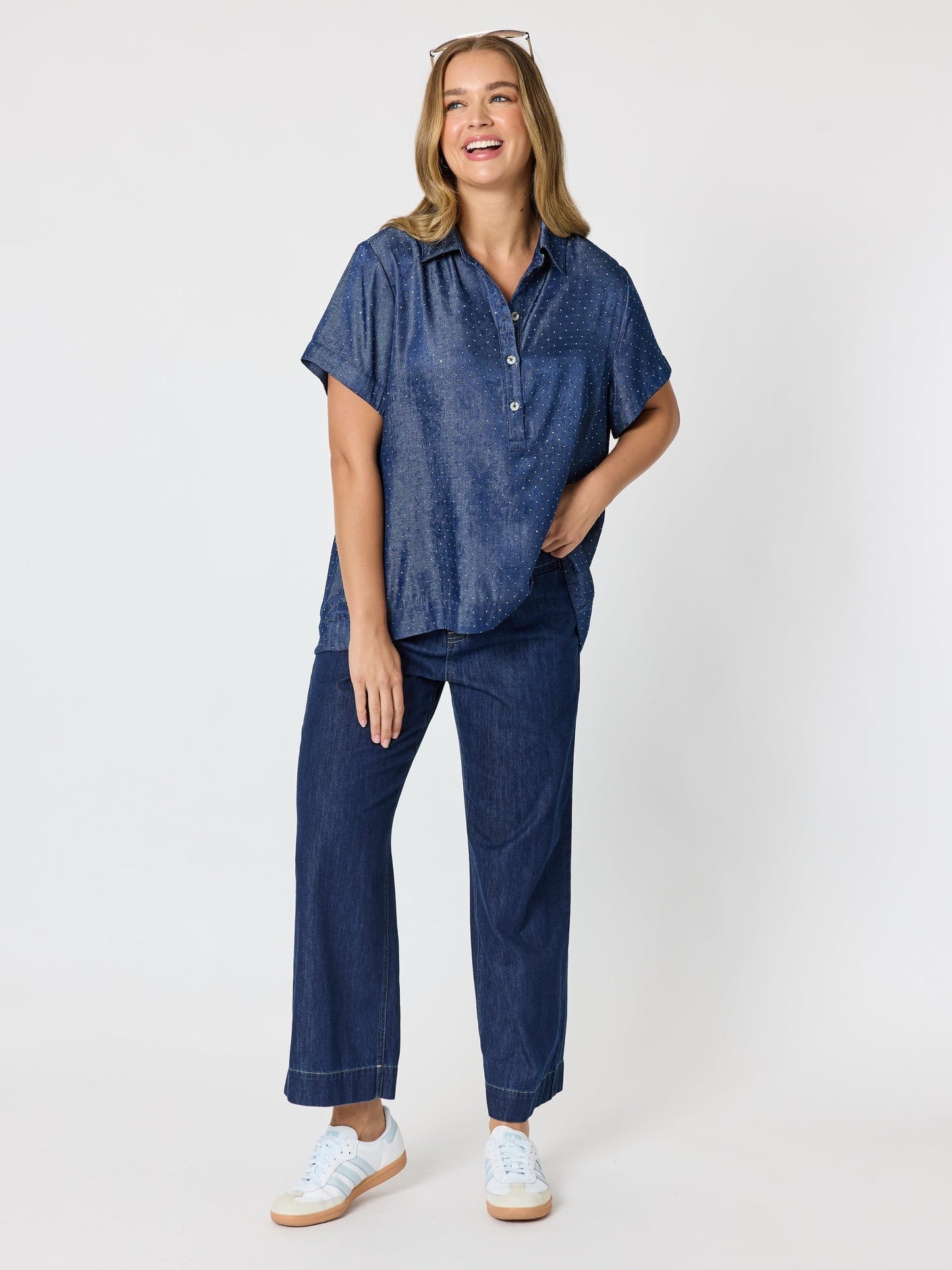 Threadz Urban Chic Diamante Top (Dark Denim)