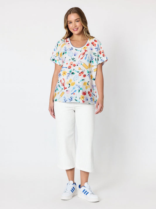 Threadz Picnic Print Top (Azure Multi)