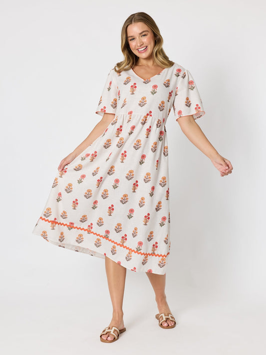 Threadz Candelabra Flower Print Dress (Natural Multi)