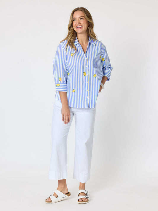 Threadz Spritz Embroidered Stripe Print Shirt (Blue/White)