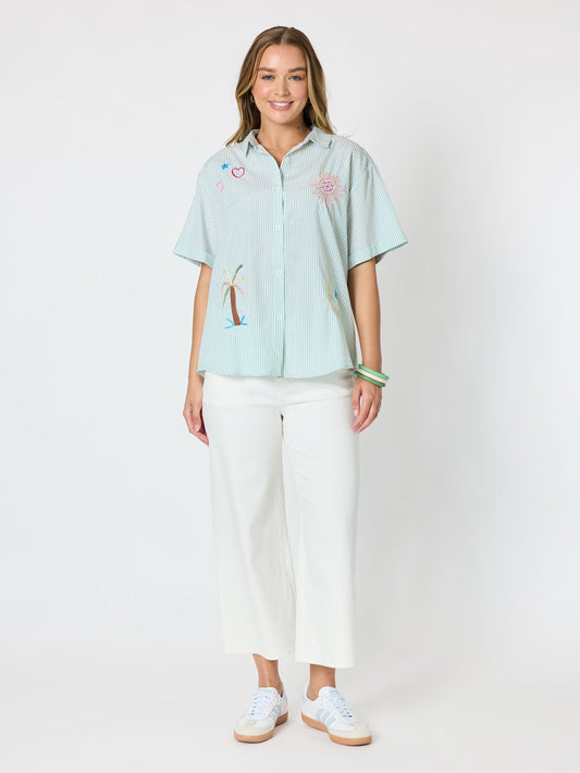 Threadz Beachcomber Embroidered Shirt (Olive White)
