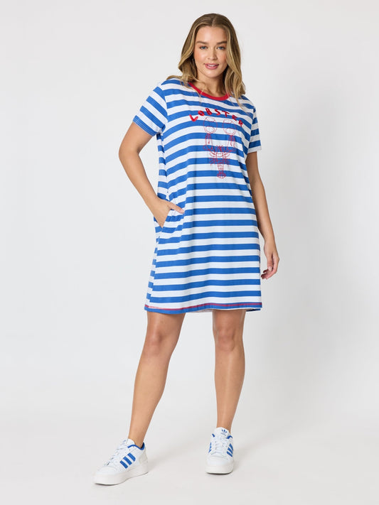 Threadz Rhode Island Embroidered Stripe Dress (Azure White)