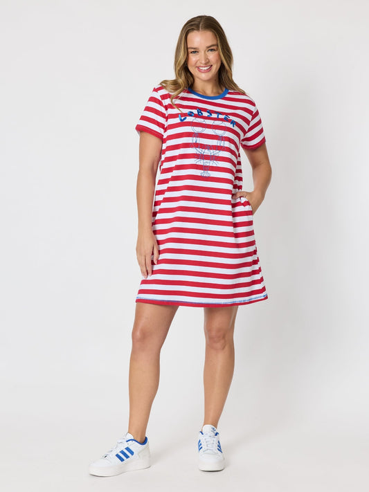 Threadz Rhode Island Embroidered Stripe Dress (Red White)