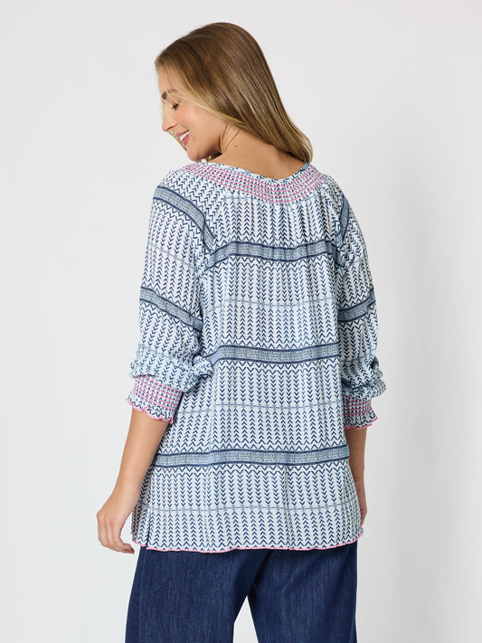 Threadz Canyon Print Top (Navy/White)
