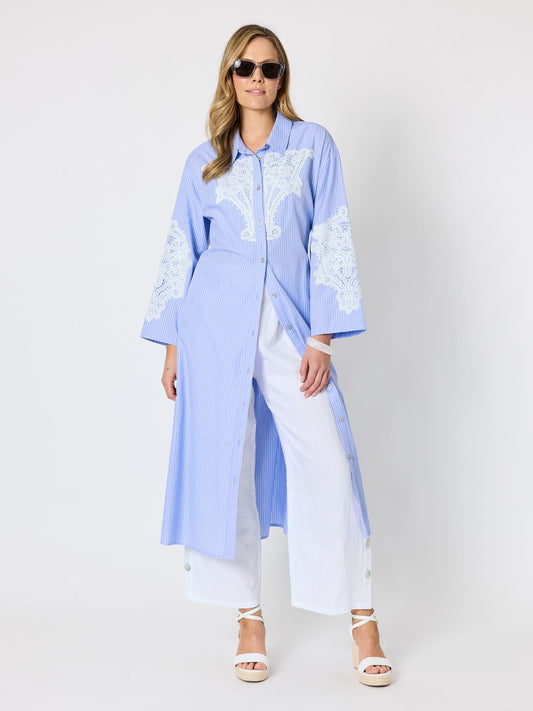 Hammock & Vine Ocean Stripe Lace Shirt Dress (Blue/White)