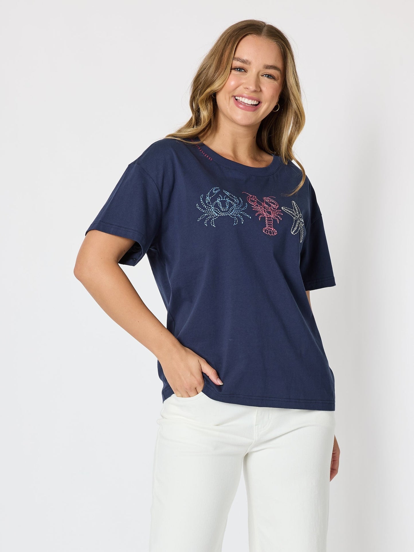 Threadz Beachside Embroidered Tee (Navy)