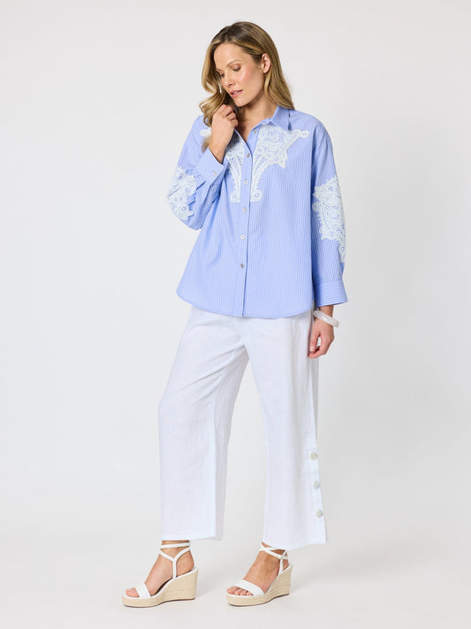 Hammock & Vine Ocean stripe Lace Shirt (Blue/White)